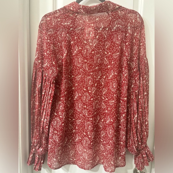 NWT! JODIFIL Paisley Print Buttoned Front Pleated Balloon Sleeve Chiffon Blouse - Picture 8 of 12